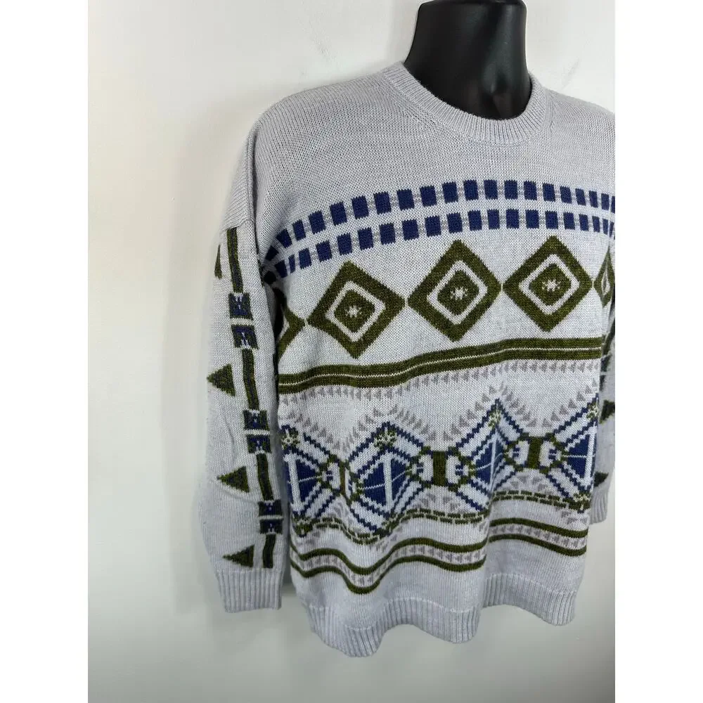 J Crew Abstract Fair Isle Knit Sweater Wool Mohair Blend Crewneck Size Large